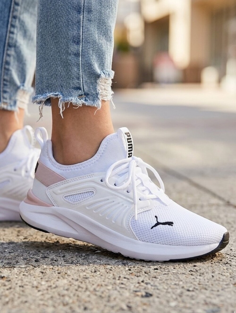 PUMA Softride Enzo Evo Women's Running Shoes White with Pink - Size 7.5 - NEW!